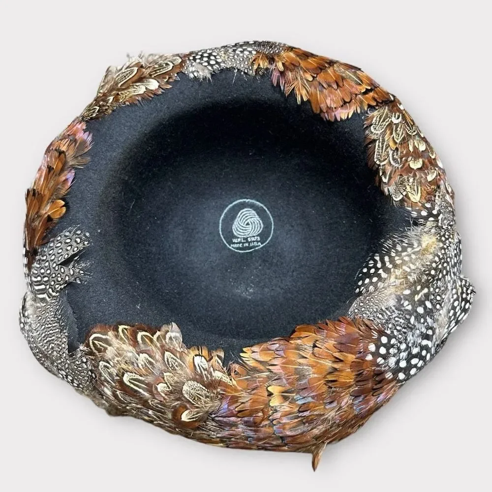 Vintage Bowler Hat Feathered Wool Felt Avant Garde Regencycore Made in the USA - Picture 6 of 9
